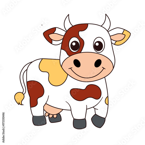 Cute cow with colorful spots isolated on a white background. Vector illustration.