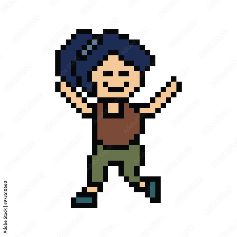 Obraz premium Cute pixel cartoon 8bit character woman lady run or running jog cardio lifestyle for decoration life style 8 bit female jog marathon exercise png vector.
