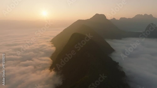 Drone Nong Khiaw in Clouds (Laos)