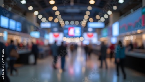 Wallpaper Mural Blur, defocused background of public exhibition hall. Business tradeshow, job fair, or stock market. Organization or company event, commercial trading, or shopping mall marketing advertisement concept Torontodigital.ca