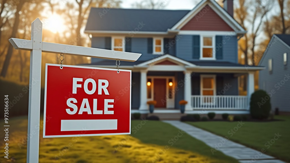 Home For Sale Sign in Front of New House	