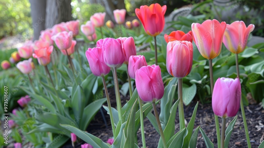 Fototapeta premium Tulips enhancing the garden s beauty