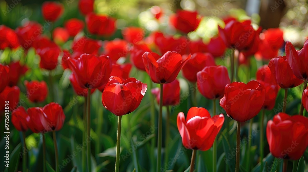 Tulips of the color red at the botanic garden Tulips of the color red at the botanic garden