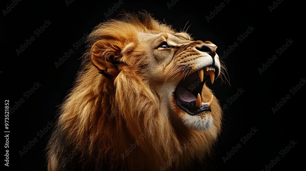 Fototapeta premium Profile View of Roaring Male Lion in Controlled Studio Setting