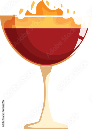 Cartoon illustration featuring a burning cocktail in a glass with flames rising up, ideal for themes of celebration, nightlife, and enjoyment