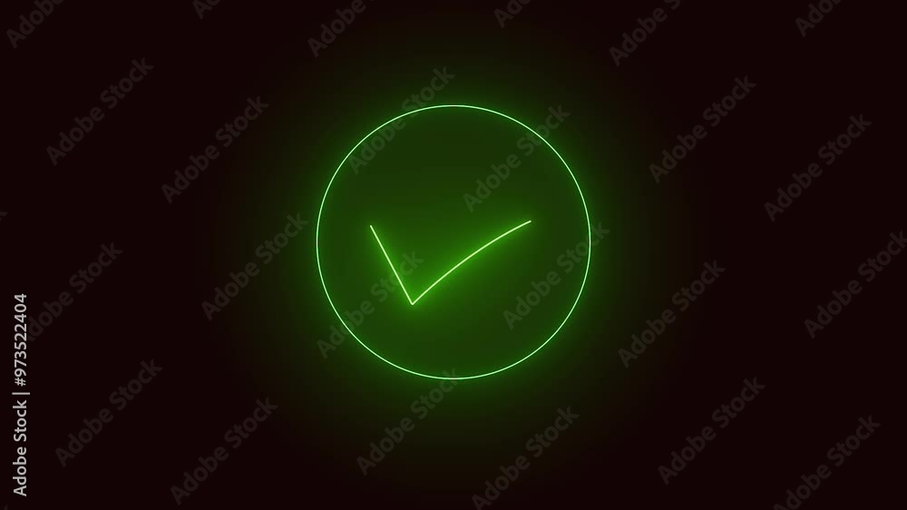 neon check mark icon animation on neon circle. neon check mark icon animation on neon circle.