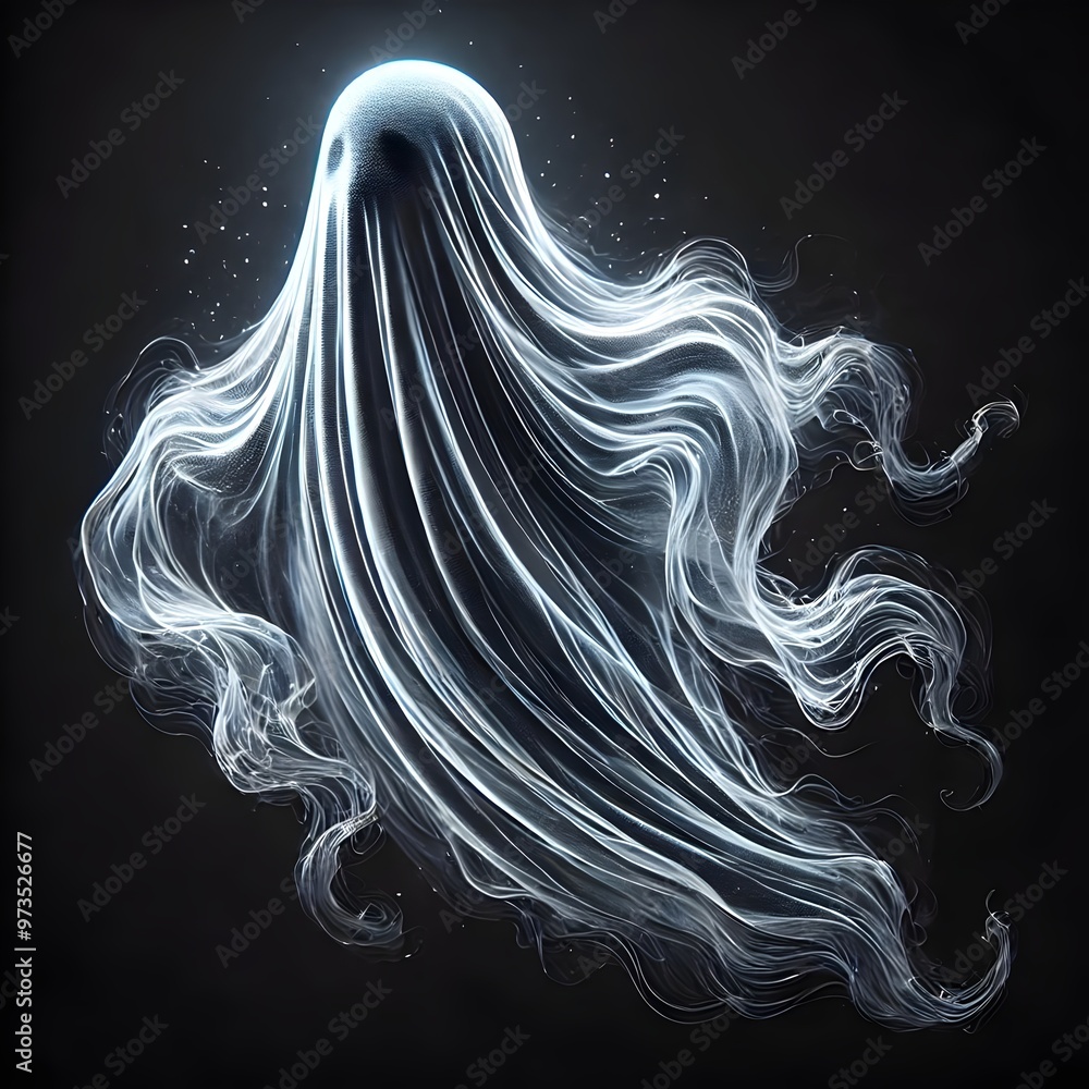Spooky White Ghost on Black Background – Perfect for Halloween Themes, Haunted Concepts, and Scary Decoration Spooky White Ghost on Black Background – Perfect for Halloween Themes, Haunted Concepts, and Scary Decoration