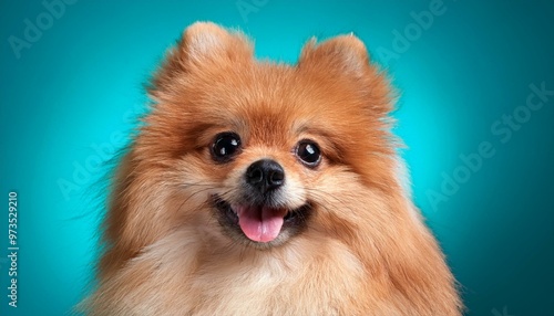 Pomeranian dog on colored background