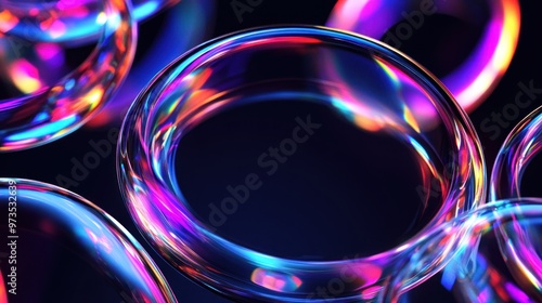 Abstract background with iridescent, vibrant colored circles reflecting light.