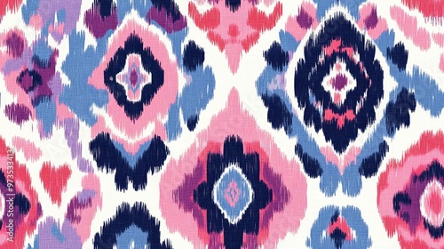 Seamless ikat pattern featuring abstract design watercolor elements damask style digital floral motifs geometric shapes ajrakh influences allover paisley African zig zag batik aesthetics and ethni