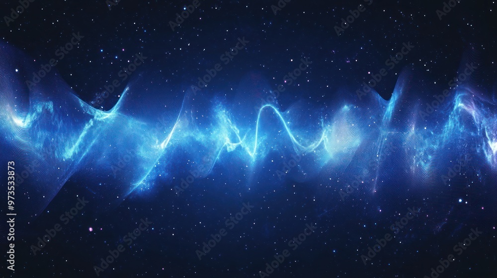 Abstract blue glowing wave in space with stars. Abstract blue glowing wave in space with stars.