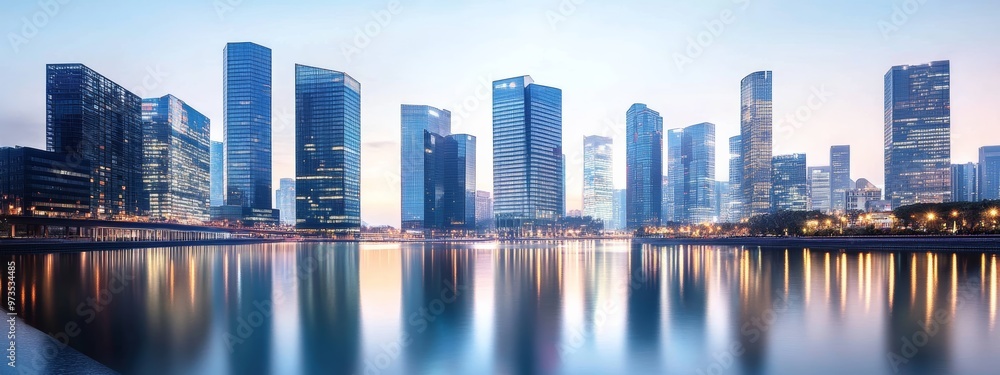 Obraz premium Evening Cityscape with Illuminated Skyline