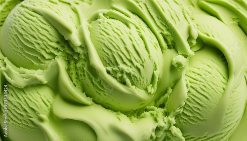 matcha green ice cream texture with soft tones in a super realistic and fresh illustration style photo