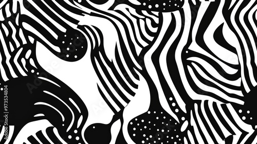 Black and white seamless pattern featuring an abstract design Monochrome texture suitable for fashion textile design wallpaper wrapping paper fabrics and home decor