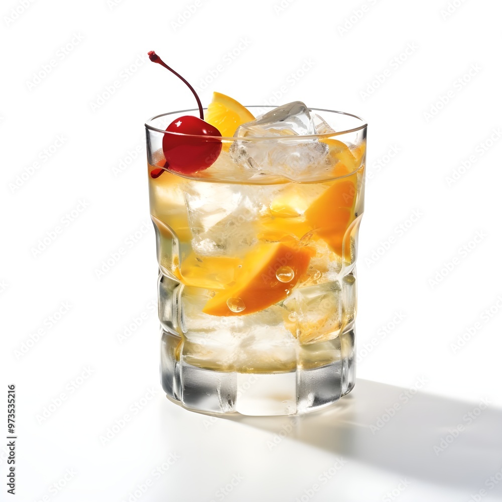 cocktail with ice and lemon on white background. cocktail with ice and lemon on white background.