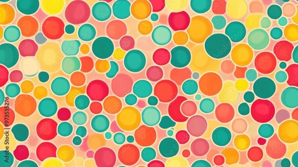 Seamless background pattern featuring an array of colorful circles Seamless background pattern featuring an array of colorful circles
