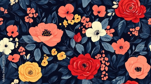 Wallpaper Mural Beautiful fabric pattern with a spring theme Seamless floral design in raster illustration featuring flat flower elements Torontodigital.ca