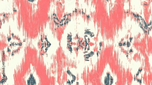 Ikat Textile Art Seamless Pattern Coral Ikat Weave Coral Aztec Design Hippie Tie Shirt White Ikat in Retro Style Pink Vintage Endless Ornament