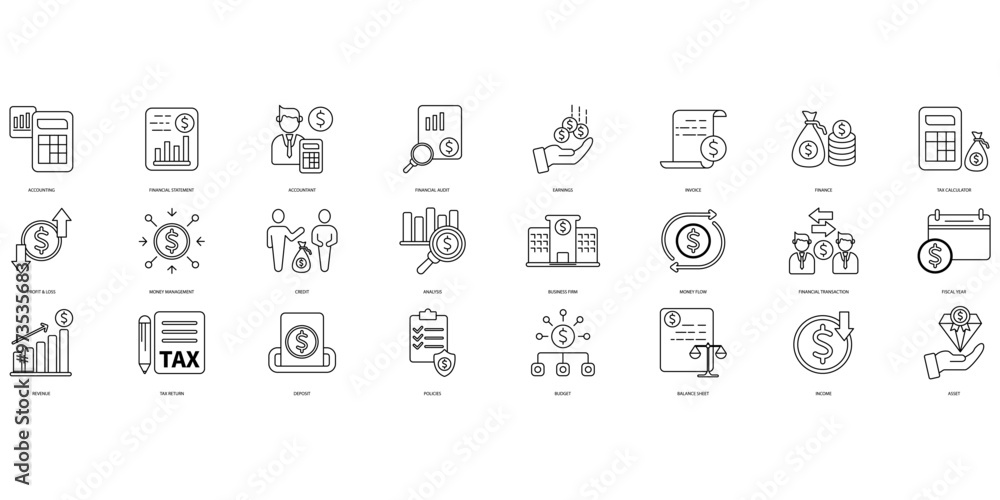 Accounting icons set. Set of editable stroke icons.Set of Accounting Accounting icons set. Set of editable stroke icons.Set of Accounting