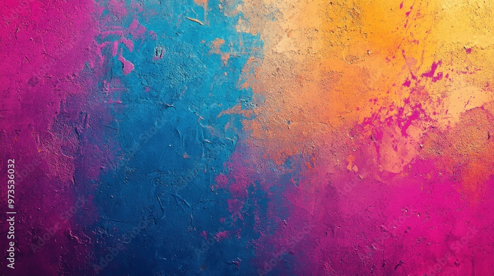 Fototapeta premium Abstract grunge background with blue, pink, and yellow colors on a textured surface.