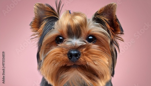 Yorkshire Terrier dog on colored background