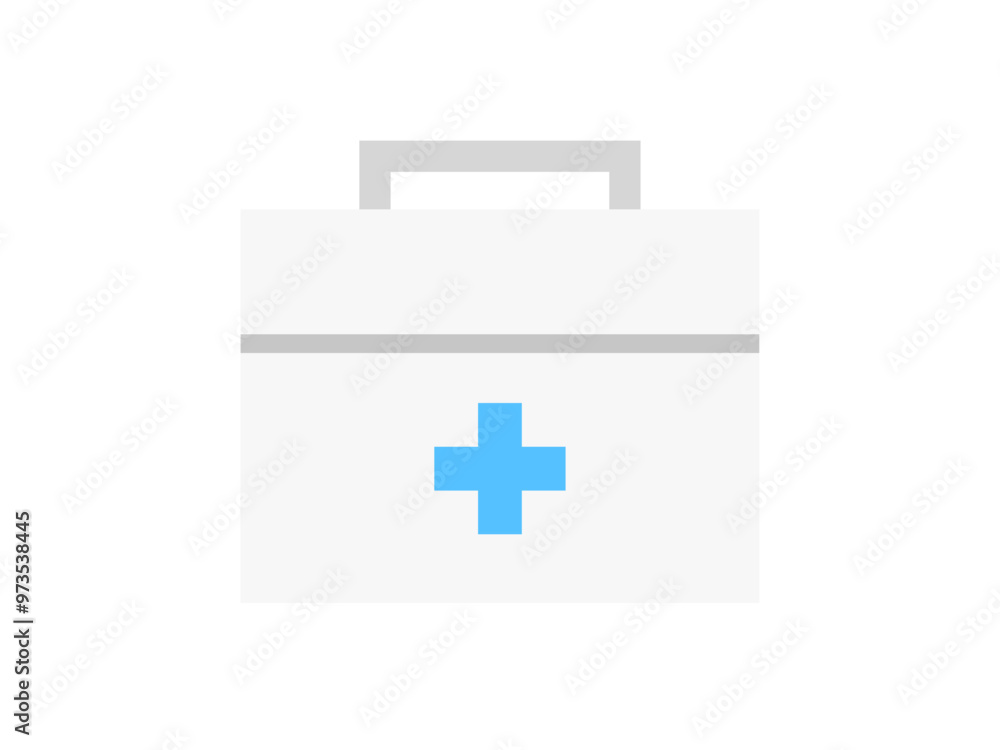 Obraz premium シンプルな青十字マーク救急箱アイコン：白箱