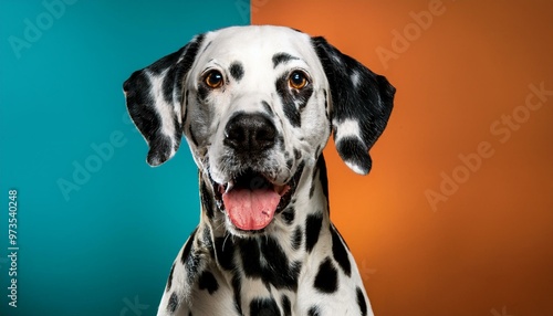 Dalmatian dog on colored background