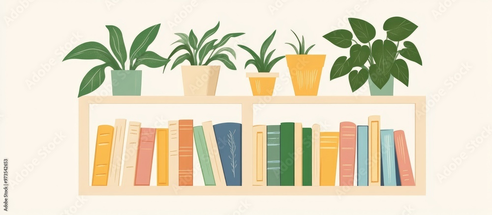Empty Modern Bookshelf With Lush Green Plants Isolated Empty Modern Bookshelf With Lush Green Plants Isolated