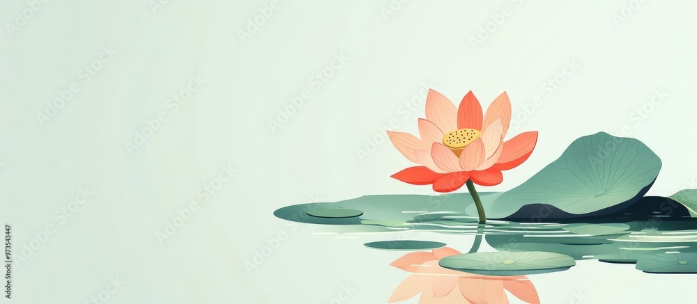 Fototapeta premium Blossoming Lotus Flower With Water And Leaves Background