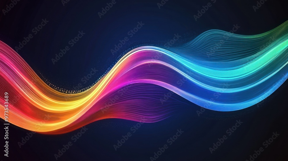 Abstract background with colorful wavy lines on dark background.