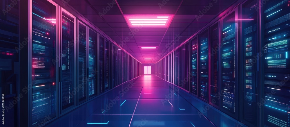 Fototapeta premium Data Center Infrastructure With Holographic Digital Effect