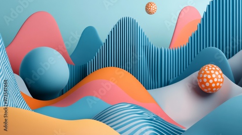 Abstract art style, geometric shapes, minimal background, 3D