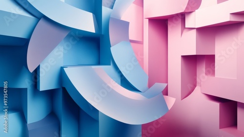 Abstract art style, geometric shapes, minimal background, 3D