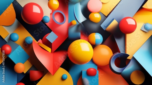 Abstract art style, geometric shapes, minimal background, 3D