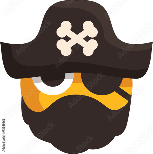 Cartoon pirate emoji wearing an eye patch and a black hat with crossbones on it