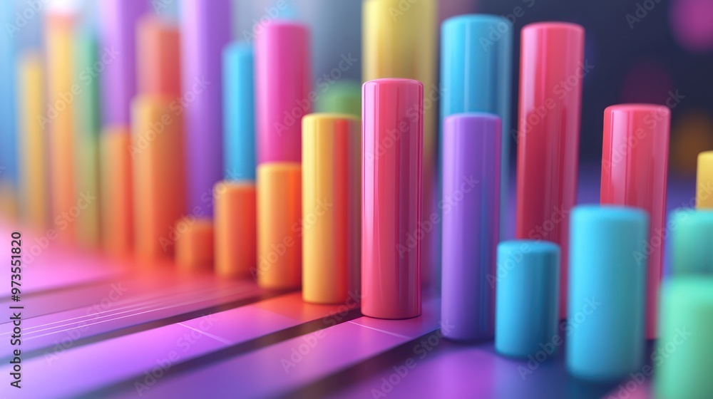 Colorful glossy cylinders arranged on a vibrant striped platform, creating a dynamic abstract pattern. Colorful glossy cylinders arranged on a vibrant striped platform, creating a dynamic abstract pattern.