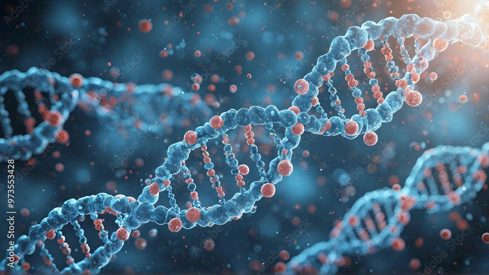 DNA molecule composition. Double helix of DNA. Human genome cell genetic biotechnology study DNA molecule composition. Double helix of DNA. Human genome cell genetic biotechnology study