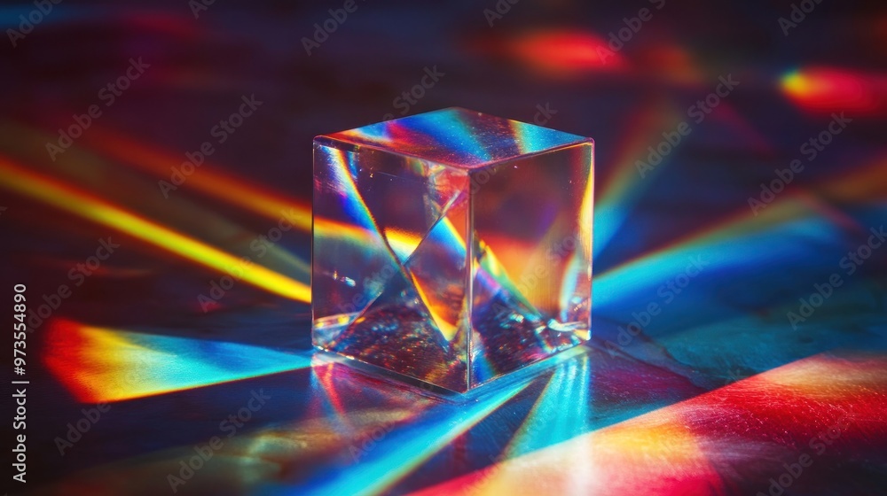 Glass prism refracting light into colorful streaks. Glass prism refracting light into colorful streaks.