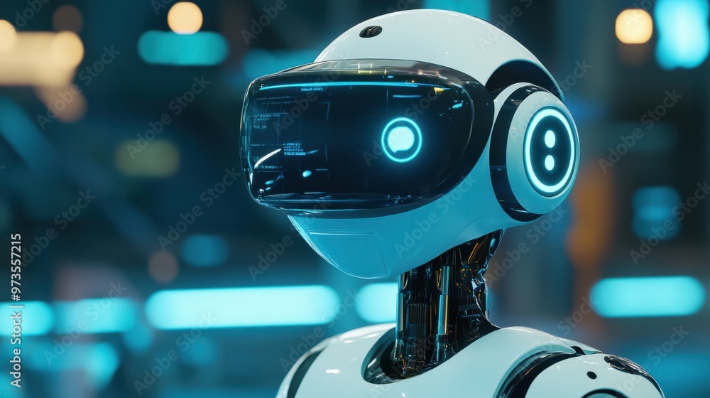 A futuristic chat bot assistant on a virtual reality headset, with a 3D-rendered environment for immersive communication A futuristic chat bot assistant on a virtual reality headset, with a 3D-rendered environment for immersive communication