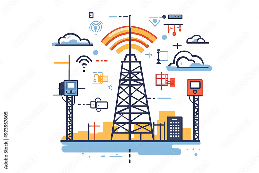 Obraz premium 5g telecommunication tower vector flat line style