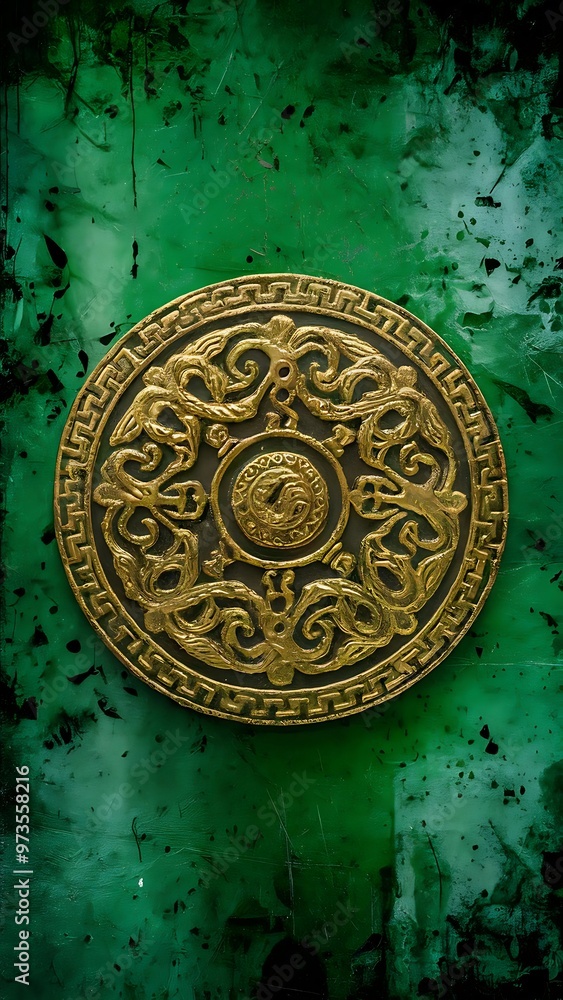 Obraz premium Grunge green background with ancient ornament
