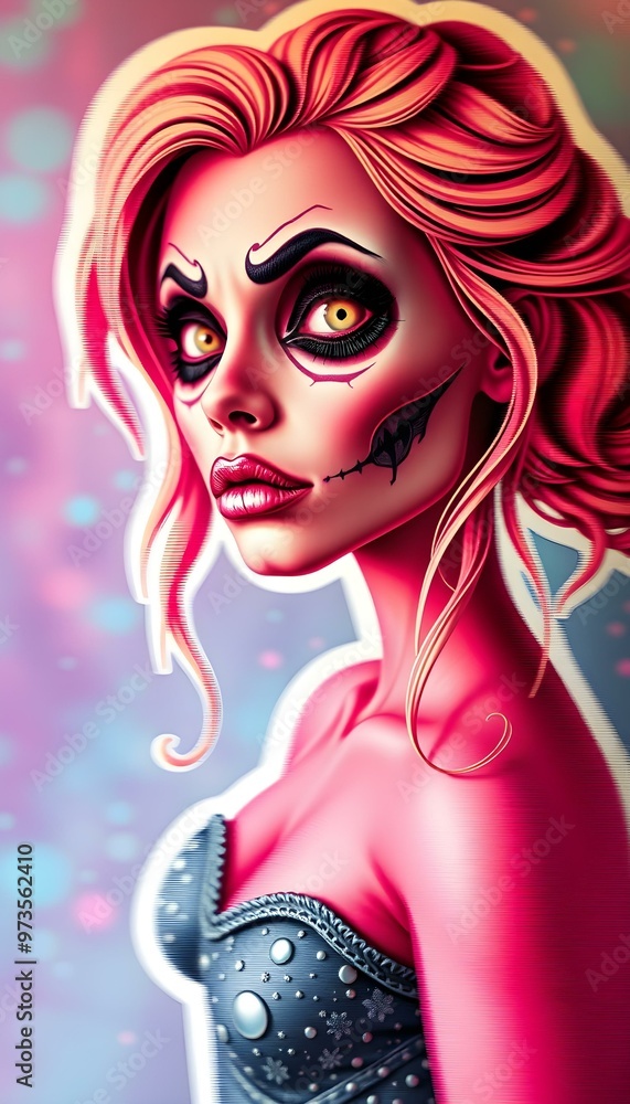 Vibrant and Edgy Portrait of a Skull-themed Beauty Vibrant and Edgy Portrait of a Skull-themed Beauty