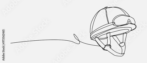 Continuous one line drawing of horse jockey helmet. Sport, horse, riding, equestrian, dressage, polo, protection concept. Editable stroke vector.