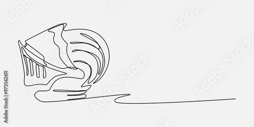 Continuous one line drawing of knight helmet. Medieval, traditional, protection concept. Editable stroke vector.