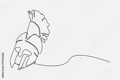 Continuous one line drawing of spartan helmet. Medieval, greek, roman, traditional, protection concept. Editable stroke vector.