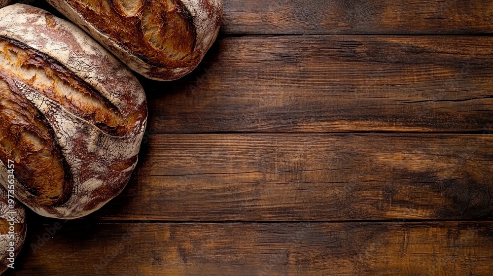 Freshly Baked Artisan Bread Loaves Displayed on a Wooden Table, Highlighting the Golden Crust and Texture, Perfect for Culinary and Baking Themes Freshly Baked Artisan Bread Loaves Displayed on a Wooden Table, Highlighting the Golden Crust and Texture, Perfect for Culinary and Baking Themes