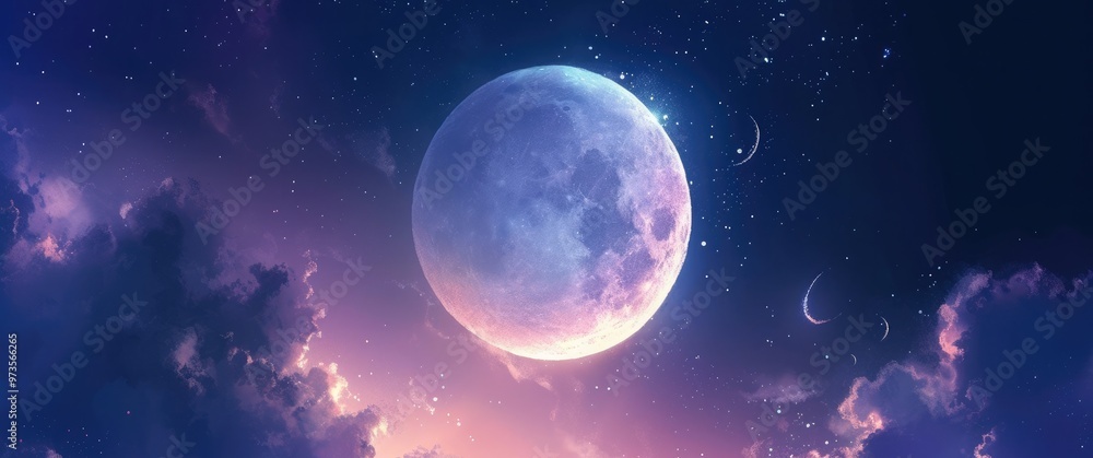 Fototapeta premium Full Moon Over Tranquil Sea