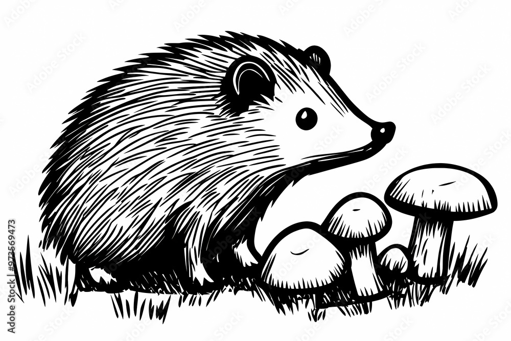 Fototapeta premium Cute hedgehog coloring page for kids, ideal for creative learning fun.