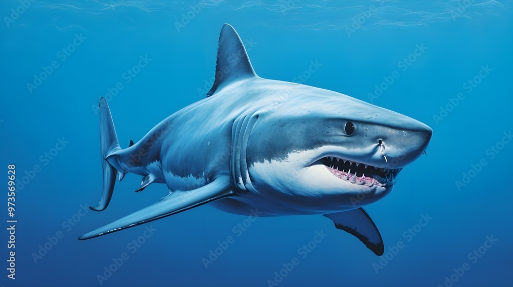 Fototapeta premium great shark on blue background.