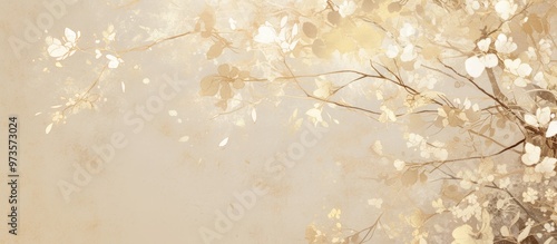 Modern abstract painting featuring flowers branches and golden elements with textured oil on canvas suitable for prints wallpapers posters cards murals and wall art